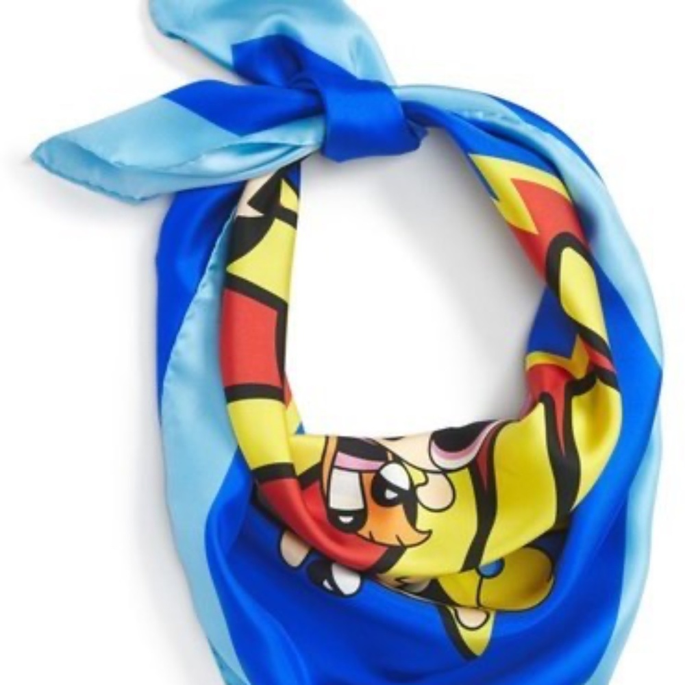 Moschino The Powerpuff Girls Pow Square Scarf in Blue Silk